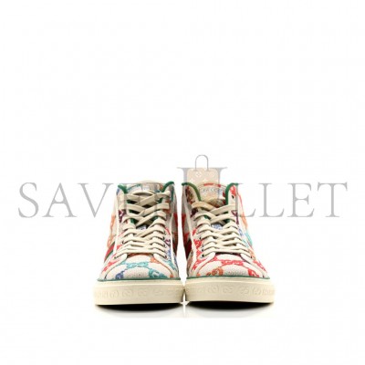 GUCCI LINEN PSYCHEDELIC MINI GG MONOGRAM MENS 1977 TENNIS HIGH TOP SNEAKERS 